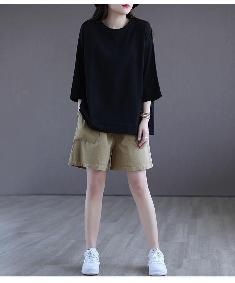 無地 Tシャツ 七分袖ゆったりシルエット無地Tシャツ