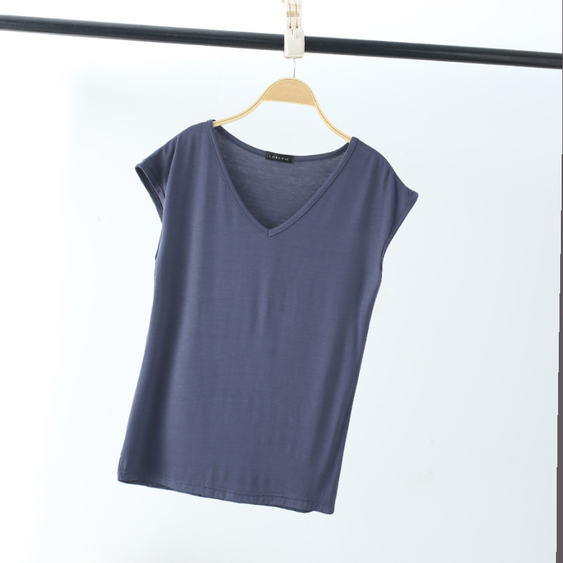 無地 Tシャツ フレンチスリーブ Vネック フィット