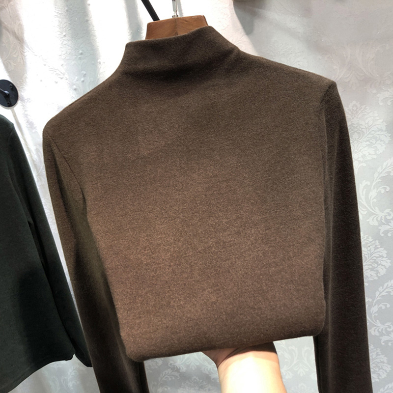 無地 Tシャツ あったか素材ハイネック長袖トップス