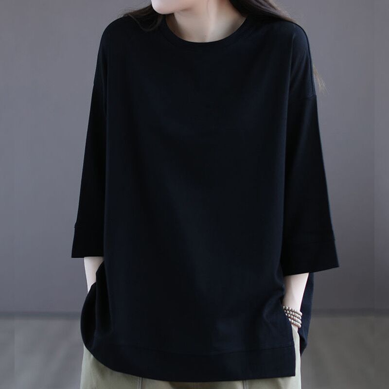 無地 Tシャツ 七分袖ゆったりシルエット無地Tシャツ