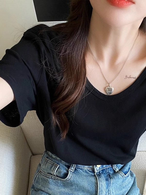 無地 Tシャツ 上質素材 すっきりネック 半袖無地
