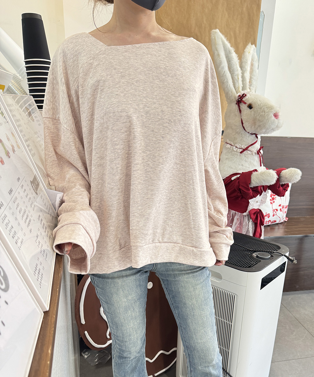 無地 Tシャツ 二通り着こなし無地長袖変形襟トップス