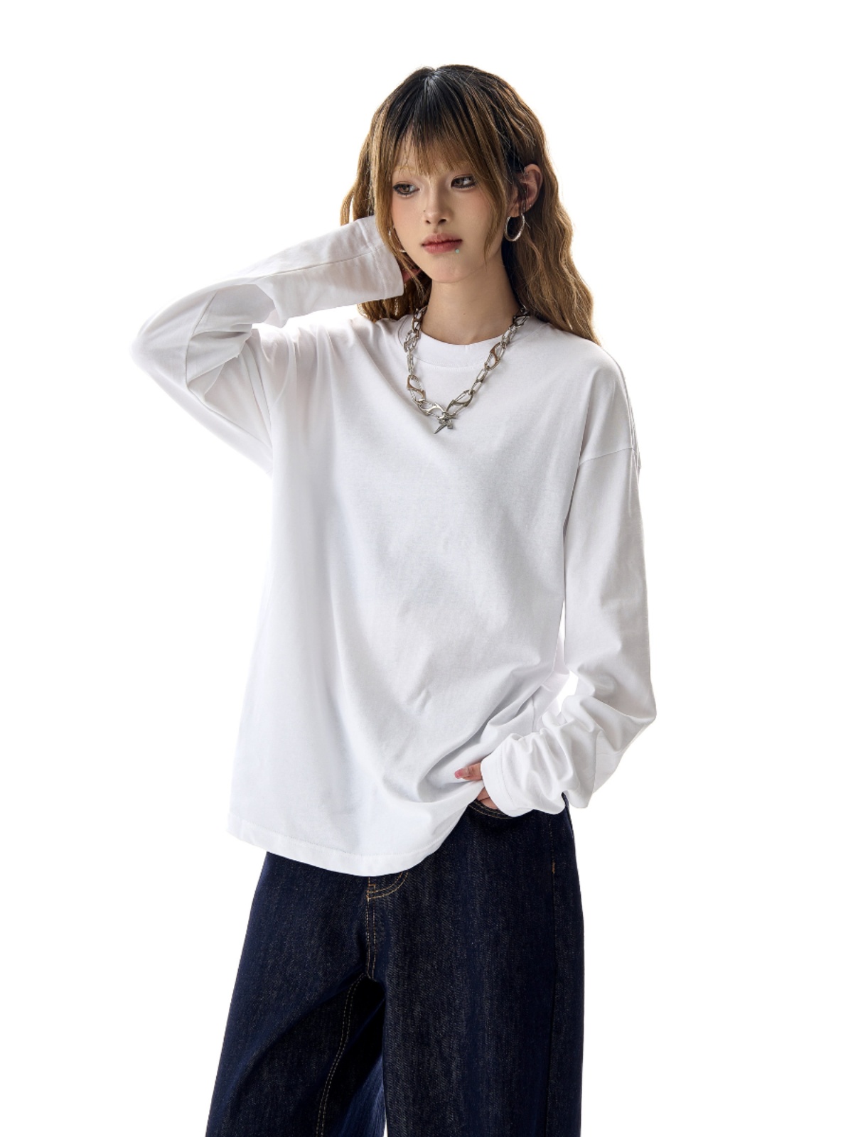 無地 Tシャツ ゆったりリラックス長袖無地シャツ
