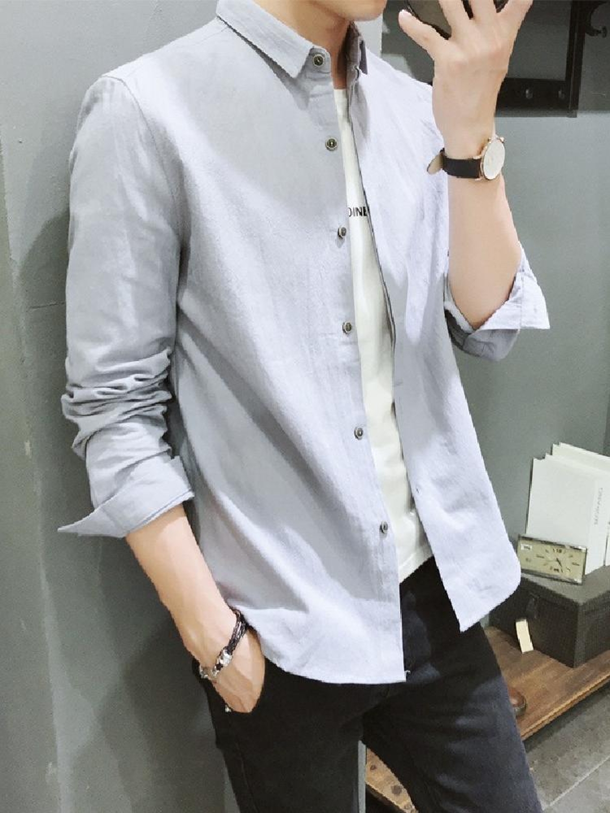 無地 Tシャツ 重ね着スタイル 長袖シャツ