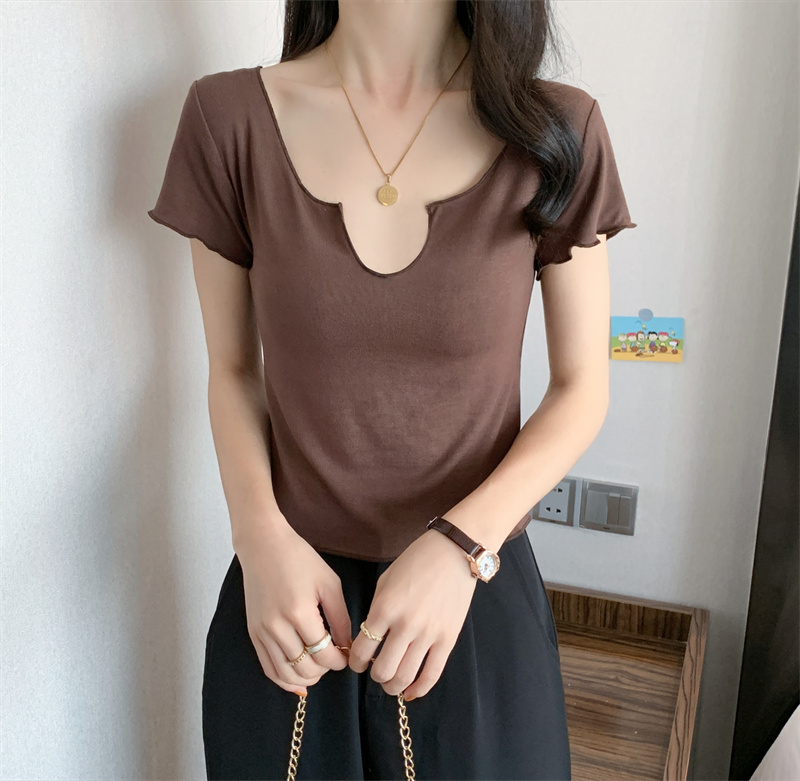 無地 Tシャツ ノッチネック シンプル半袖トップス