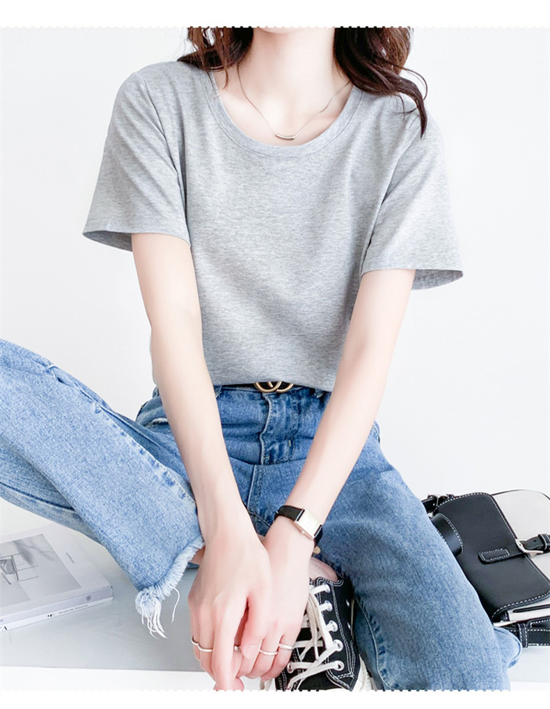 無地 Tシャツ レディース シンプル丸襟ベーシック半袖カットソー