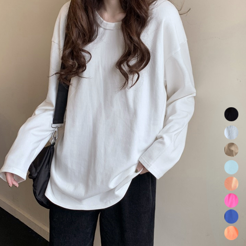 無地 Tシャツ ゆったり体型カバー長袖無地シャツ着痩せ効果