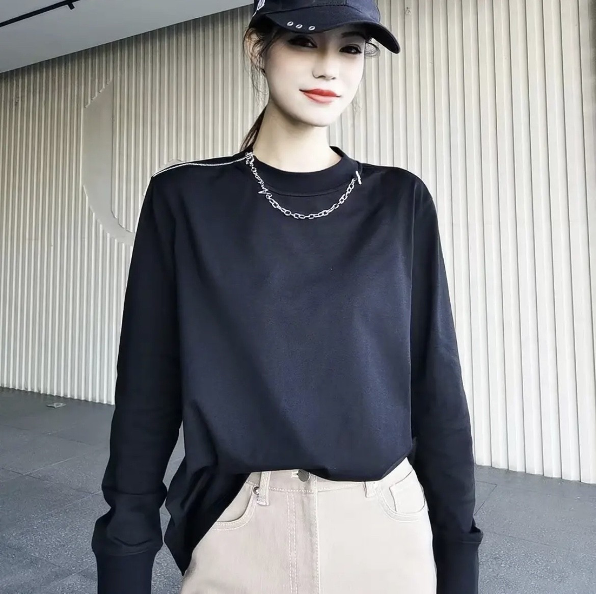 無地 Tシャツ すっきり丸首 長袖無地カットソー