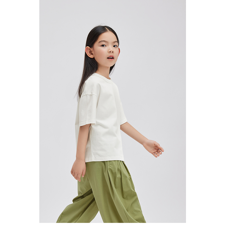無地 Tシャツ キッズ 襟元の波型装飾がかわいい丸首半袖