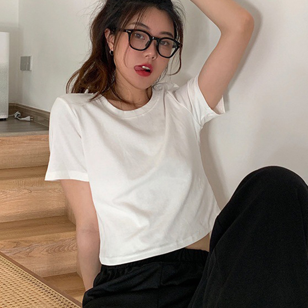 無地 Tシャツ ショート丈無地半袖シャツ へそ出し8色展開 夏