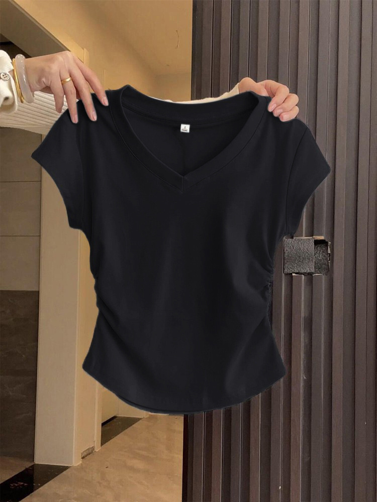 無地 Tシャツ すっきり着こなせる優美Vネック半袖