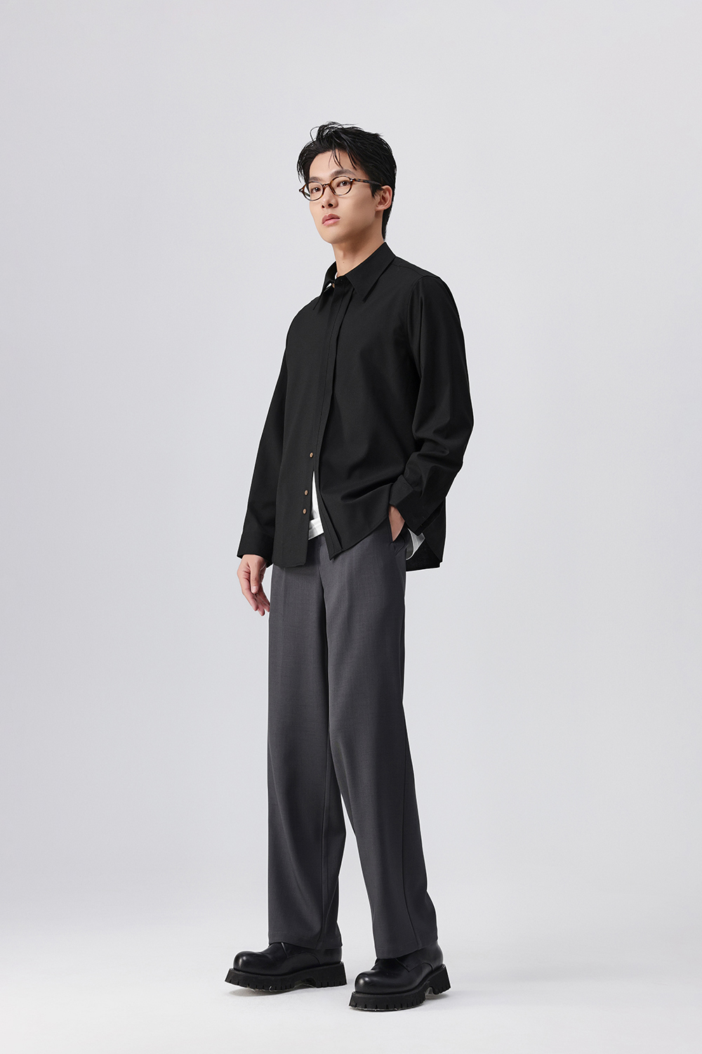 無地 シャツ シンプル美シルエット 長袖ドレスシャツ