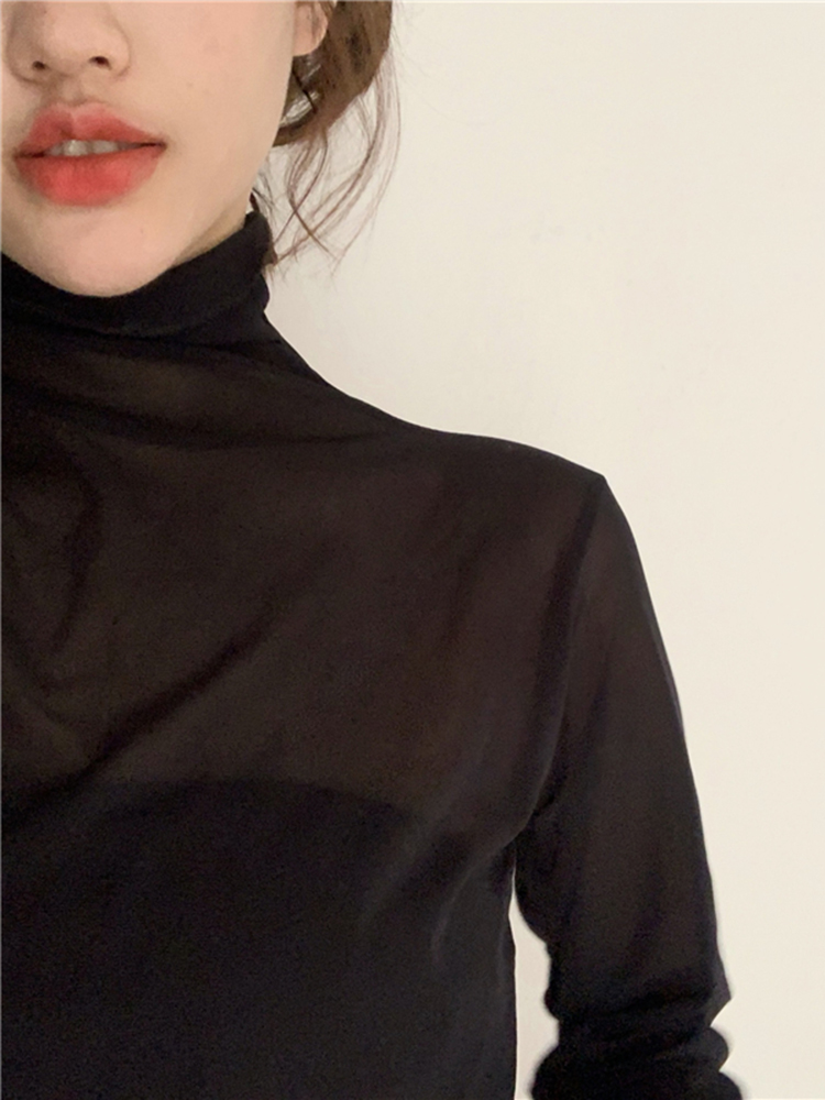 無地 Tシャツ フリルネック 上質無地長袖カットソー