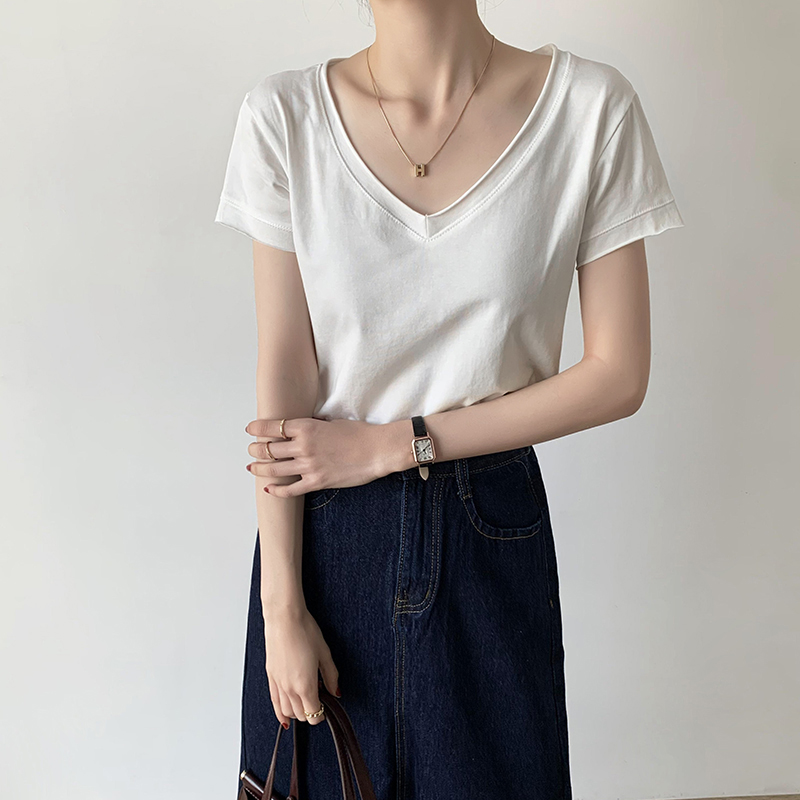 無地 Tシャツ 上質素材の洗練Vネック半袖