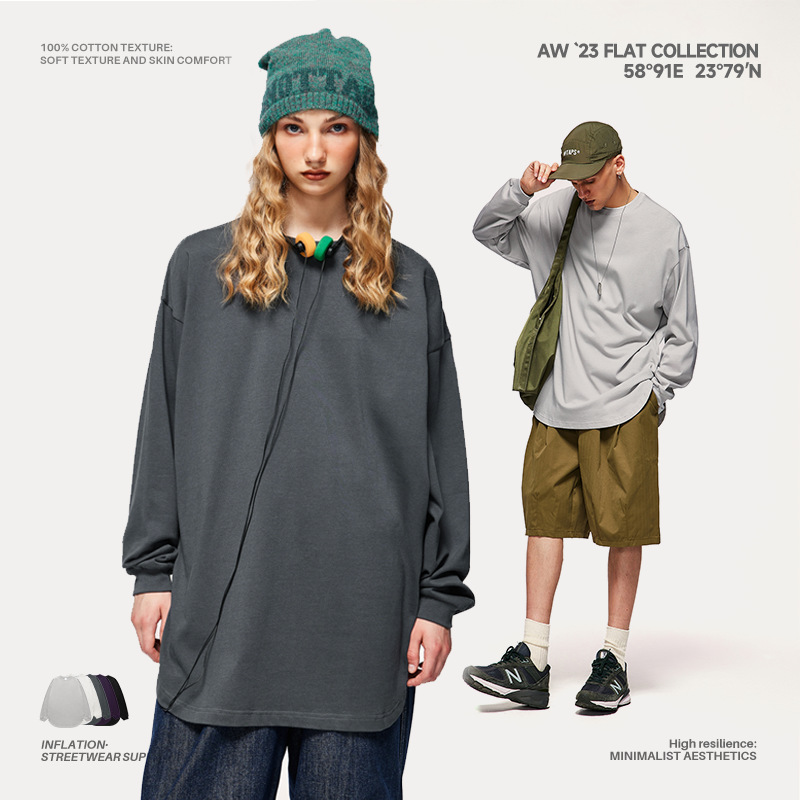 無地 Tシャツ 男女兼用 裾ラウンド 無地長袖シャツ