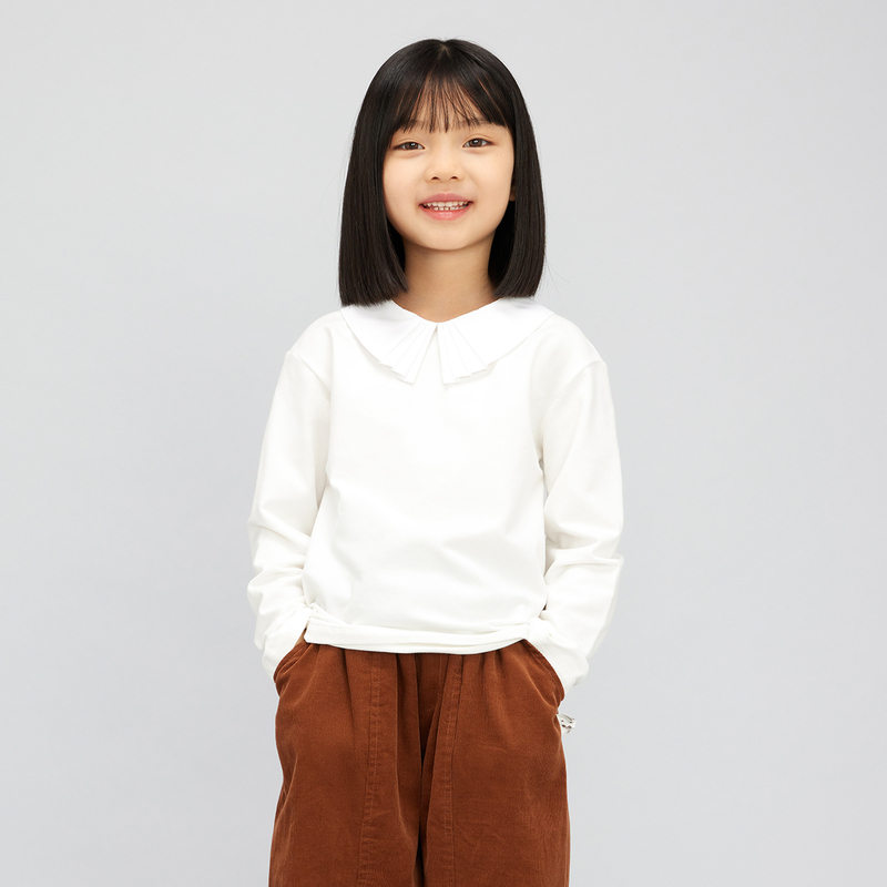 無地 Tシャツ キッズ  丸襟長袖ブラウス 子ども服