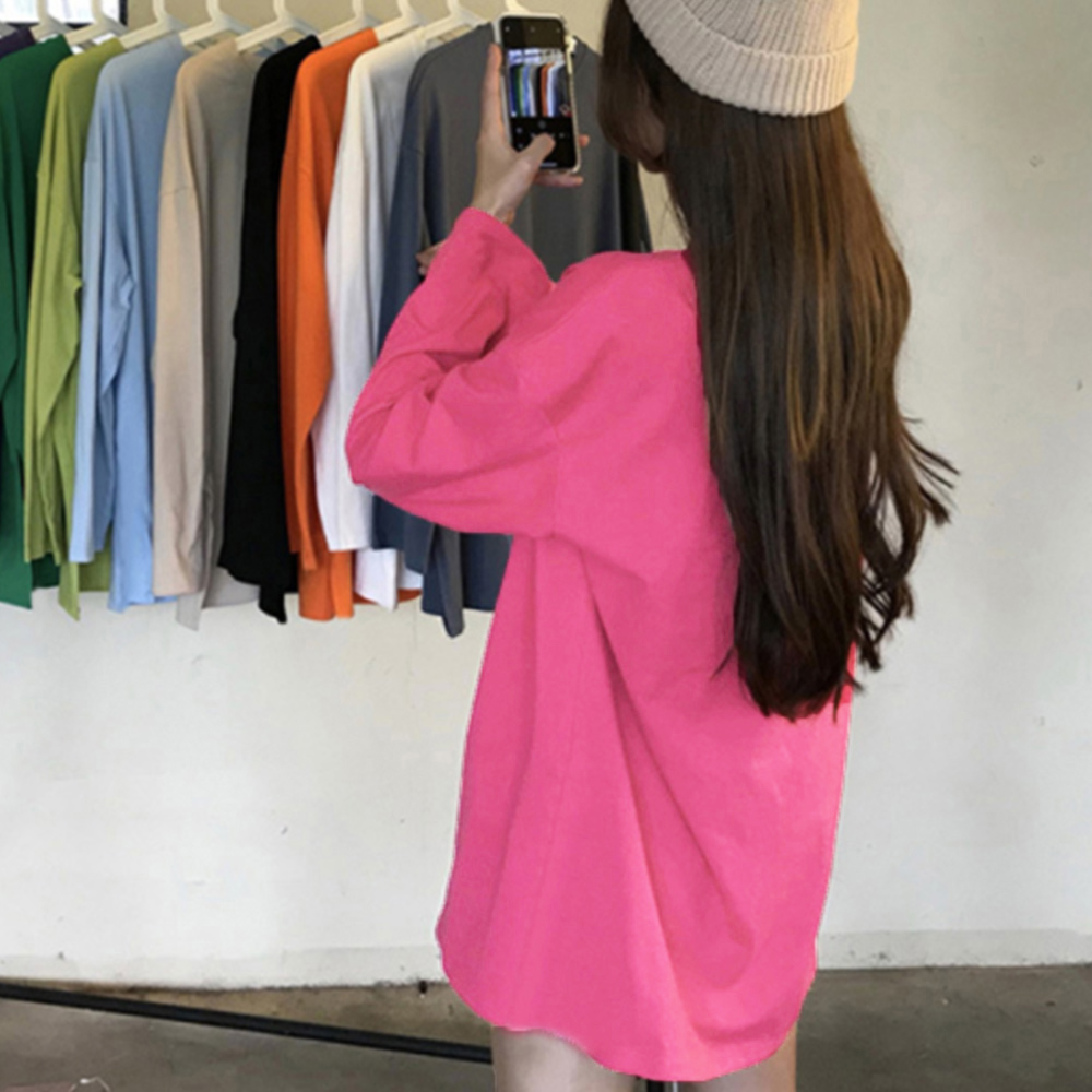 無地 Tシャツ ゆったり体型カバー長袖無地シャツ着痩せ効果