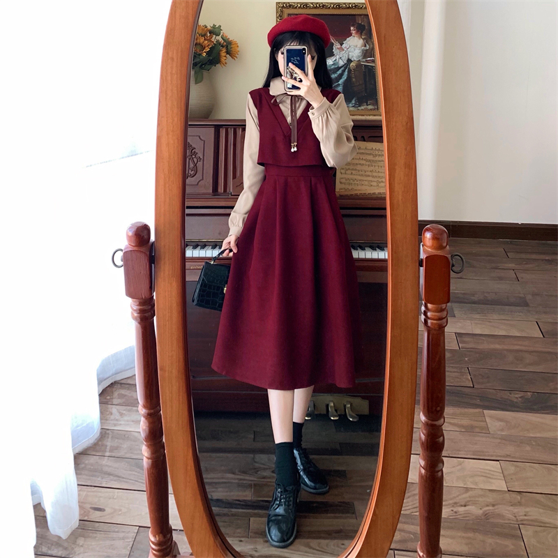 スカート 優美なリボン付きスカートジャンパー