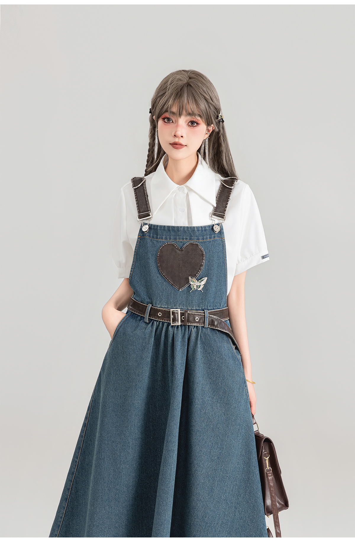 スカート ハートモチーフデニムジャンパースカート