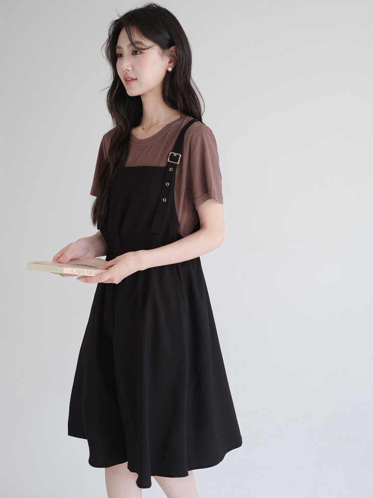スカート シンプル調整ストラップジャンパースカート