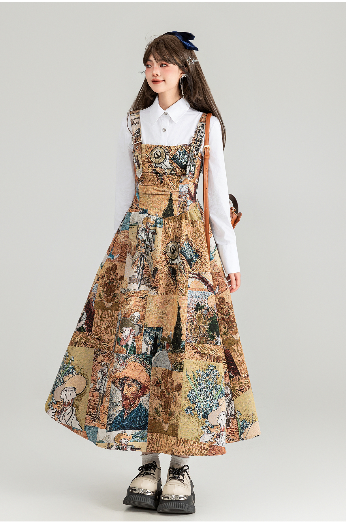 スカート 芸術画廊サロペットスカート