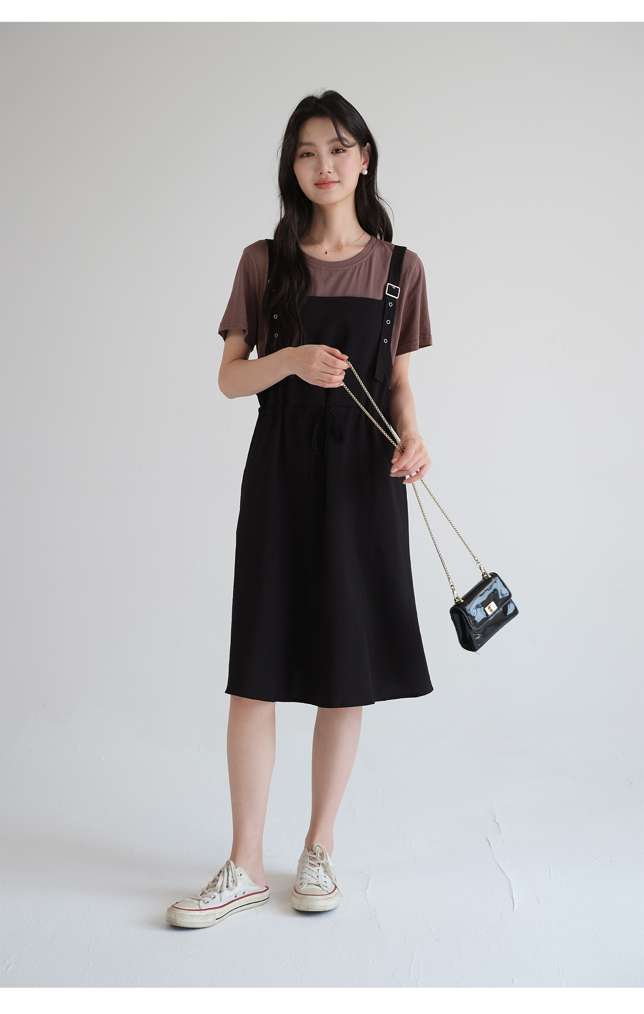 スカート シンプル調整ストラップジャンパースカート