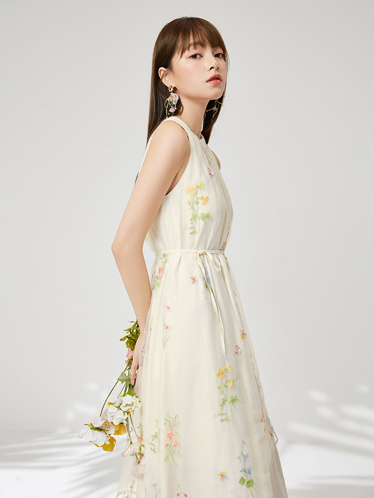 スカート 花咲く優美ノースリーブロングスカート