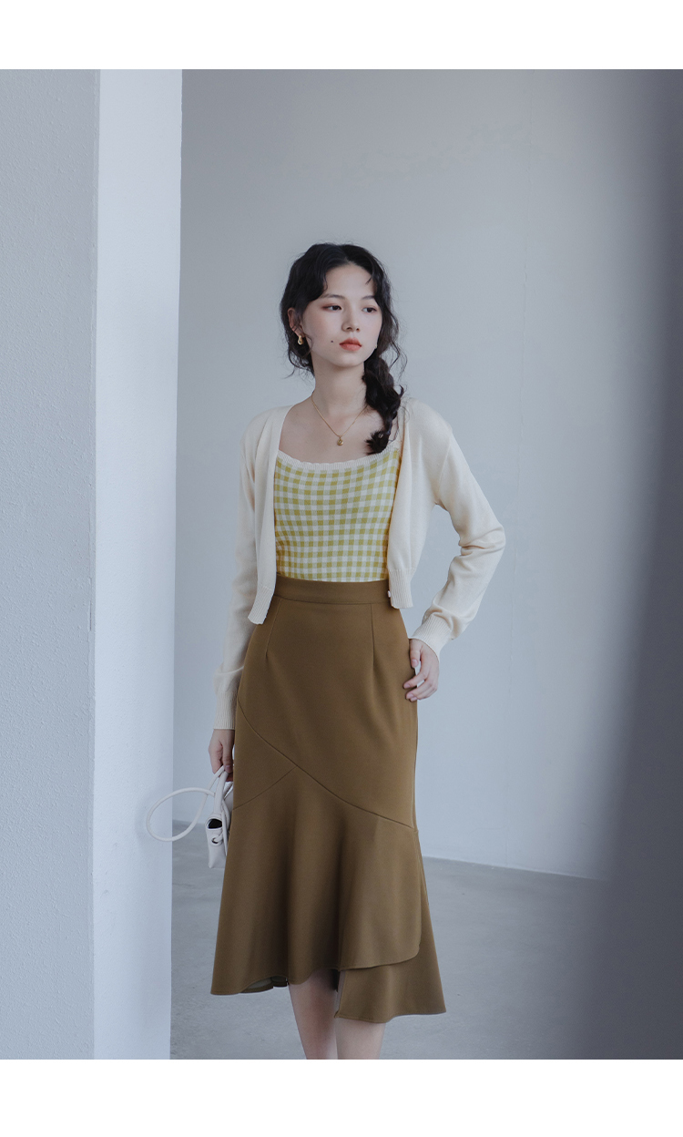 スカート 斜め切り替えデザイン美脚ミディ丈スカート