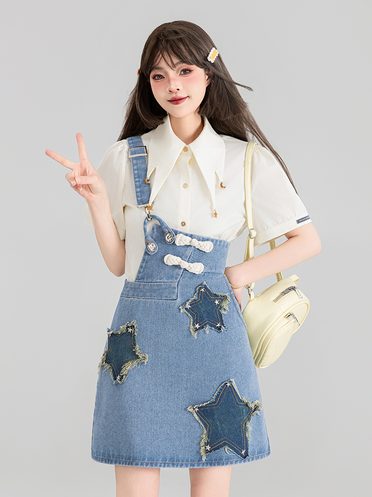 スカート 星空デニムジャンパースカート