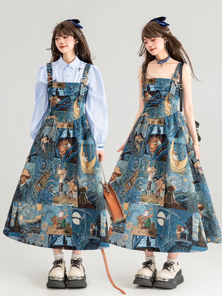 スカート 芸術画廊サロペットスカート