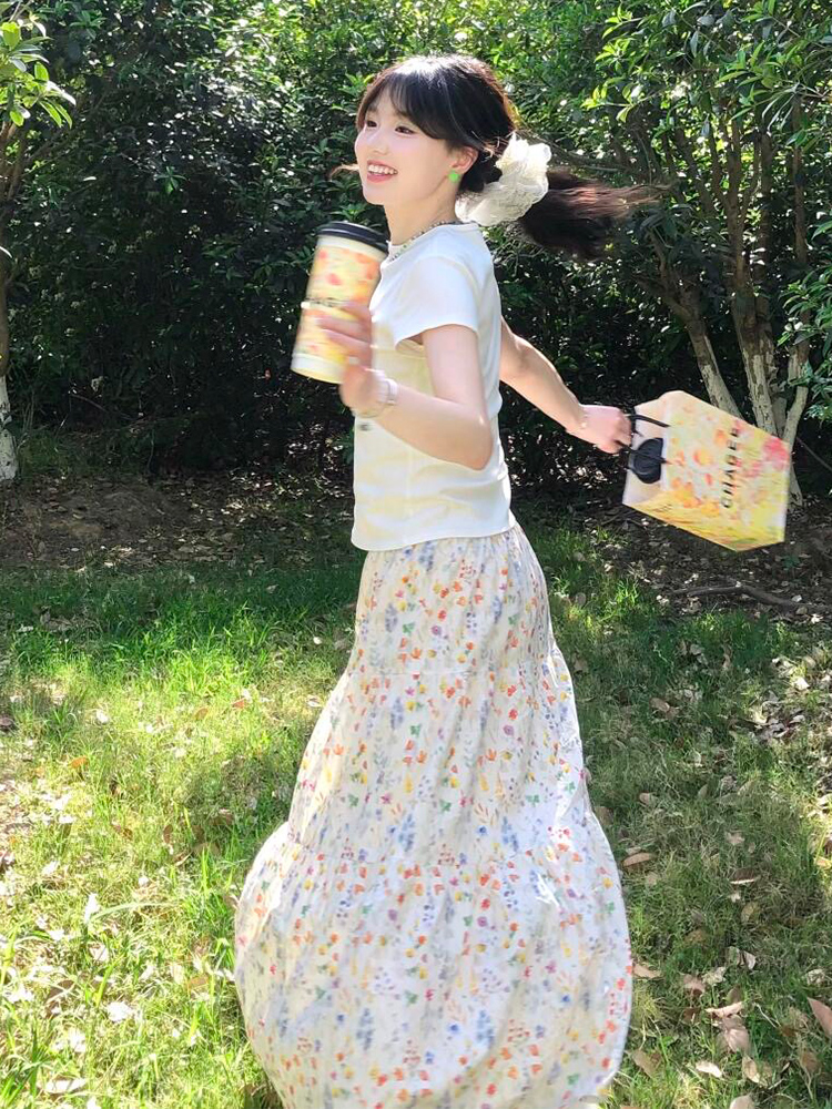 スカート 花園ティアードフレアスカート