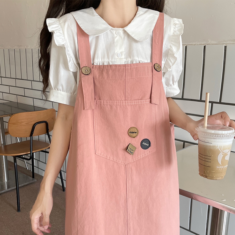 スカート シンプル胸ポケット付きジャンパースカート