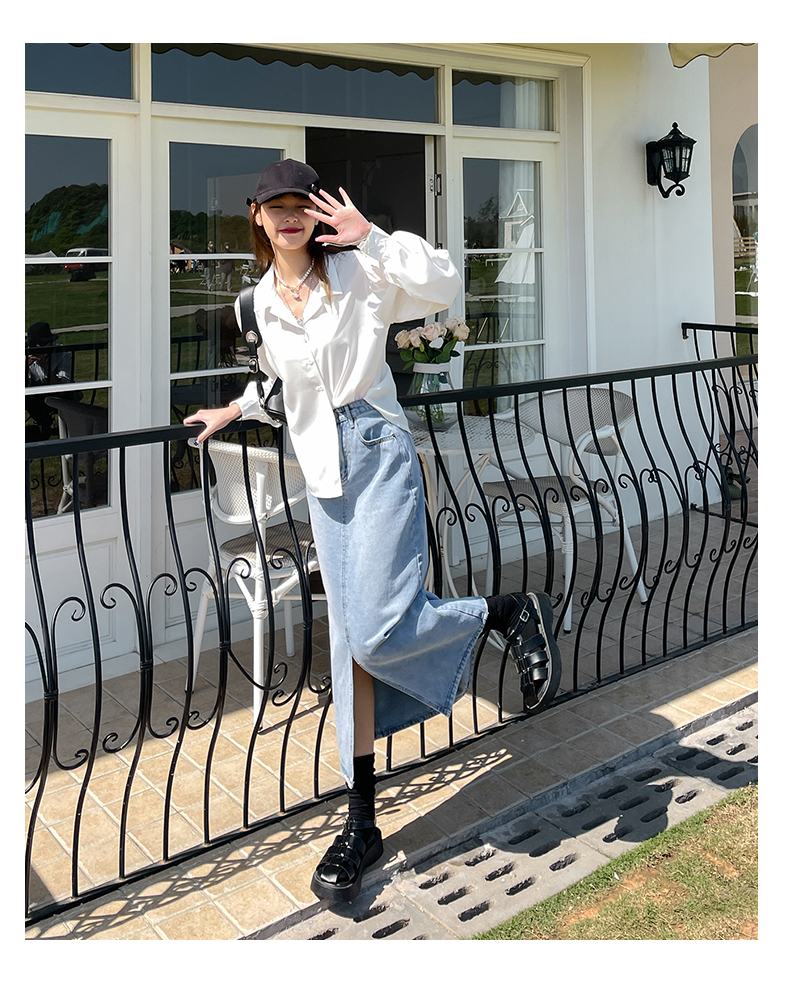 スカート デニム風リラックスロングスカート