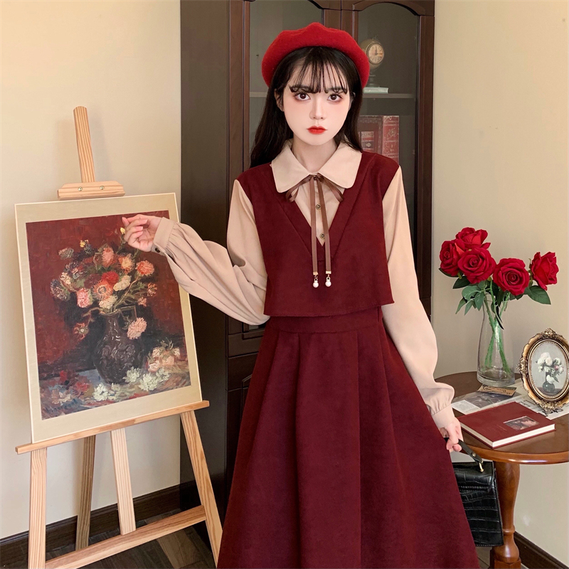 スカート 優美なリボン付きスカートジャンパー