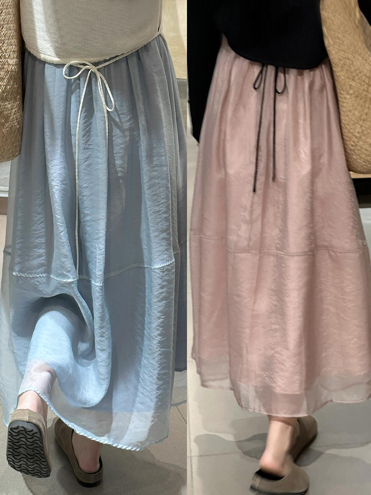 スカート ふんわり揺れるチュールロングスカート