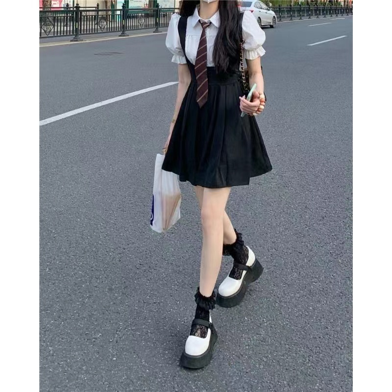 スカート 学園風プリーツジャンパースカート