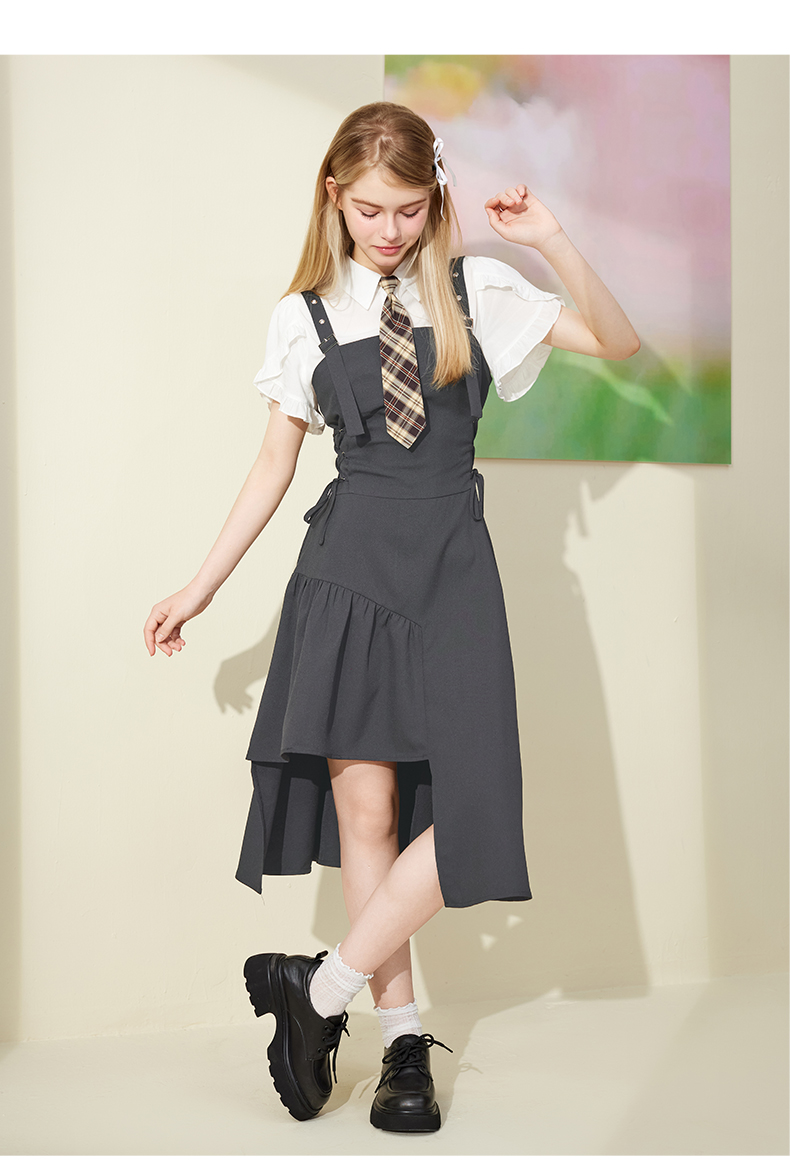 スカート 学園風アシンメトリージャンパースカート