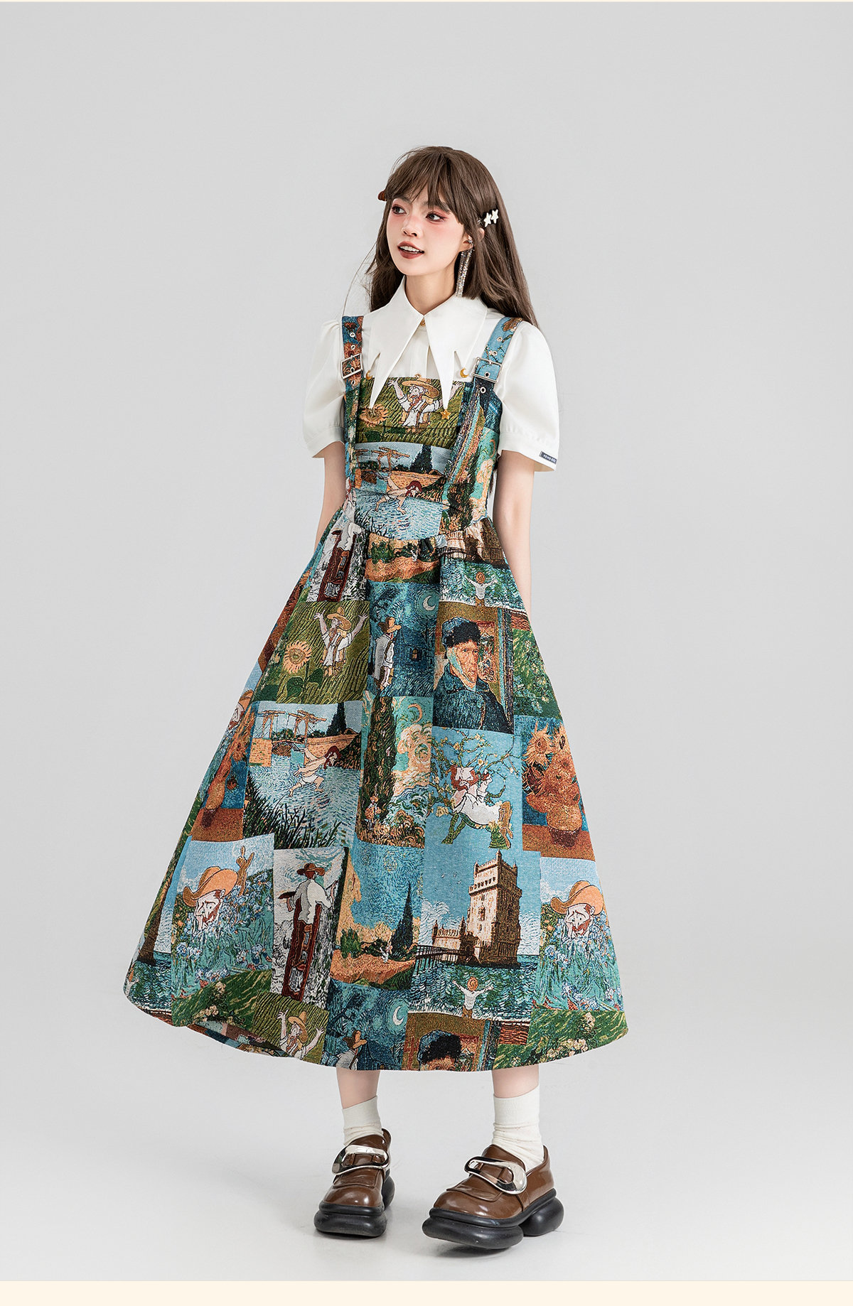 スカート 芸術画廊サロペットスカート