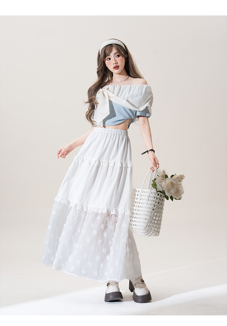 スカート 花模様チュールティアードスカート