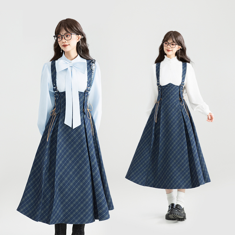 スカート クラシカル格子柄ジャンパースカート