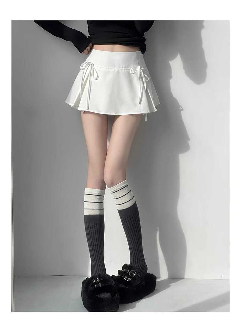 スカート サイドリボン結びプリーツミニスカート