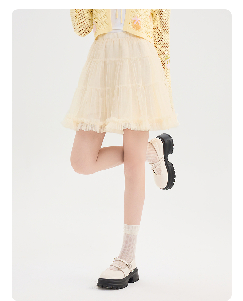 スカート ふんわり三段フリルチュールスカート