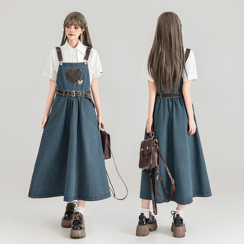 スカート ハートモチーフデニムジャンパースカート