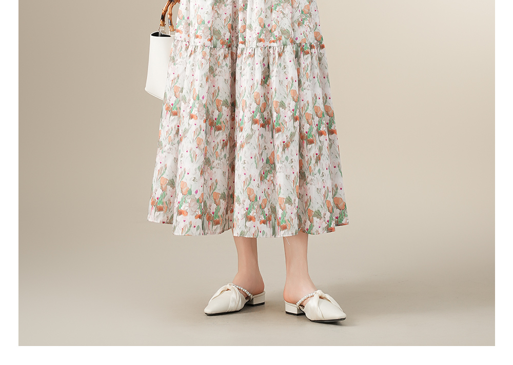 スカート 花柄ティアードロングスカート