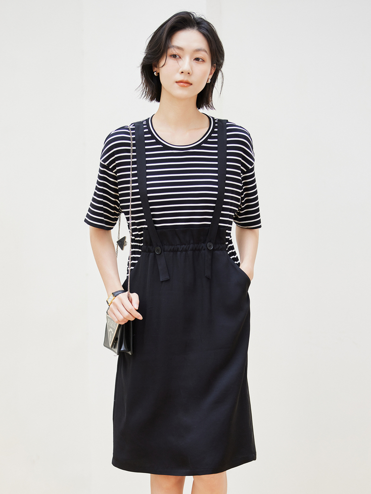 スカート すっきりシルエット サロペットスカート