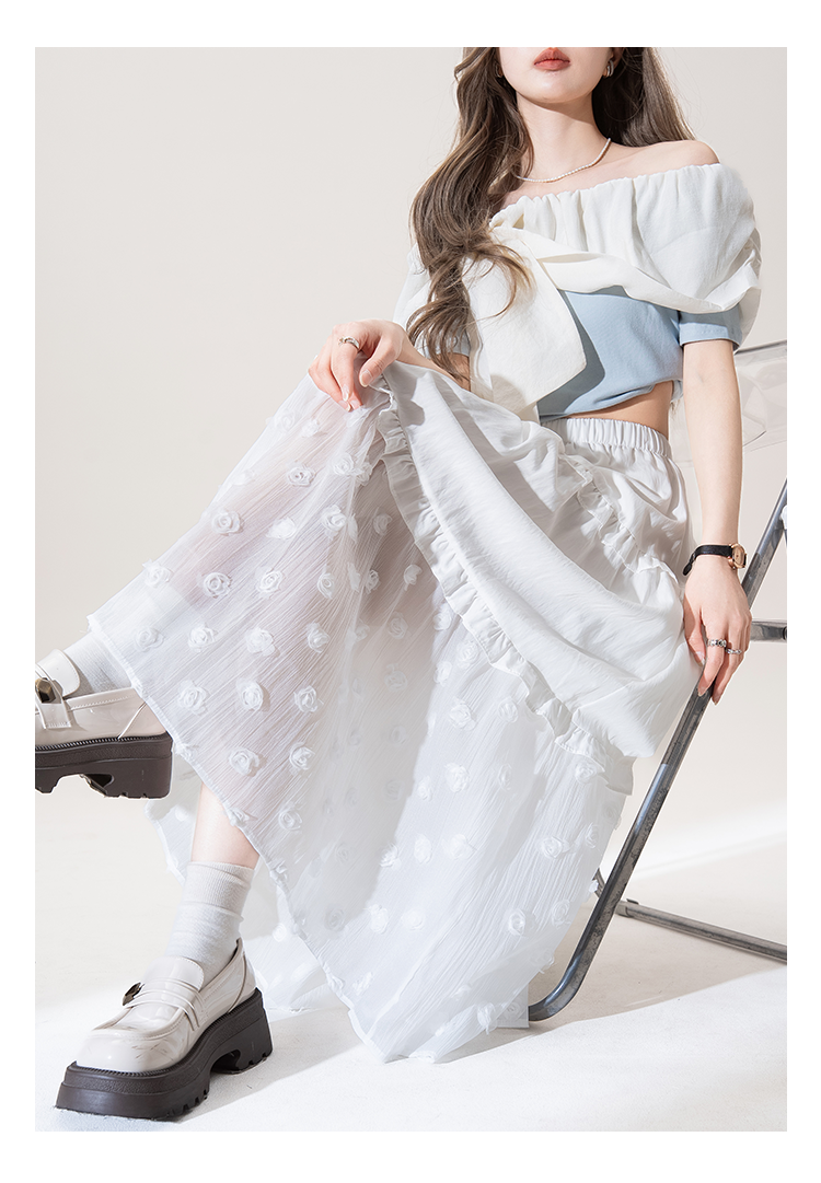 スカート 花模様チュールティアードスカート