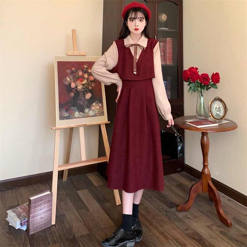 スカート 優美なリボン付きスカートジャンパー