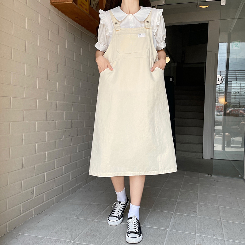 スカート シンプル胸ポケット付きジャンパースカート