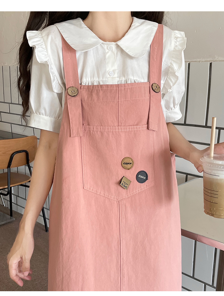 スカート シンプル胸ポケット付きジャンパースカート
