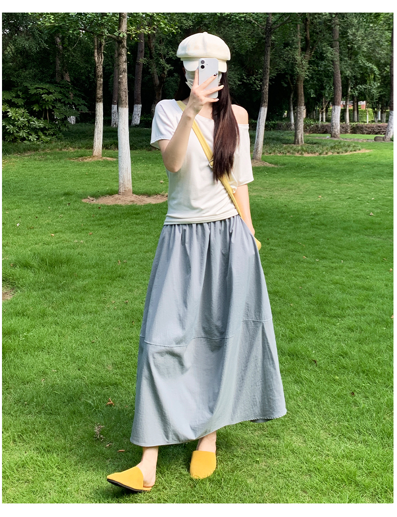スカート 天然素材使用ゆったりシルエット足首丈スカート